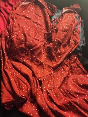 Red polka dot challis dress